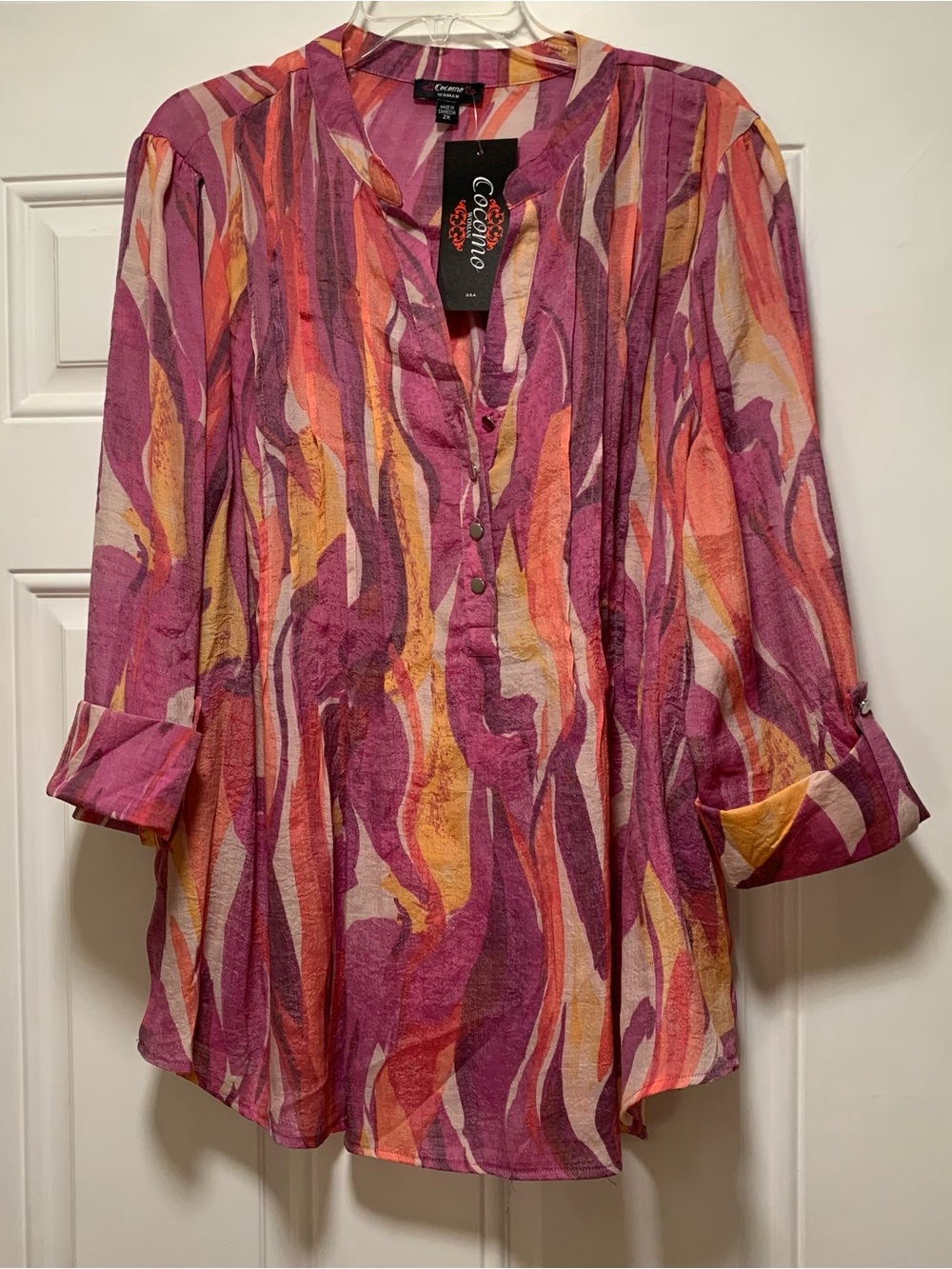 Cocomo Multi-Color Abstract Wave V-Neck Tunic